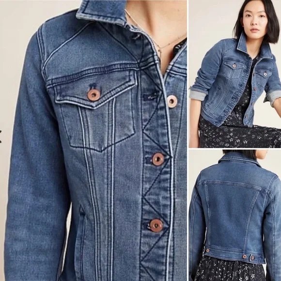 SOLD Anthropologie Pilcro & The Letterpress Cropped Denim Jean Jacket - MP - Picture 2 of 10